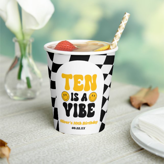 Ten Is A Vibe Retro Tenth 10th Birthday Party Paper Cups (Insitu)