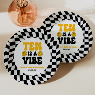 Ten Is A Vibe Retro Tenth 10th Birthday Party Paper Plate