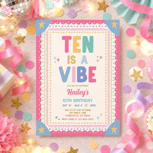 Ten Is A Vibe Whimsical Girl 10th Birthday Party Invitation
