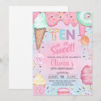 Ten is so Sweet girl 10th birthday invitation.