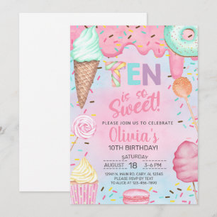 Ten is so Sweet girl 10th birthday invitation. Invitation