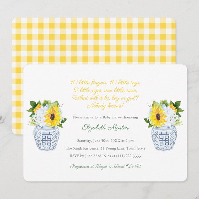 Ten Little Fingers Poem Gender Neutral Baby Shower Invitation (Front/Back)