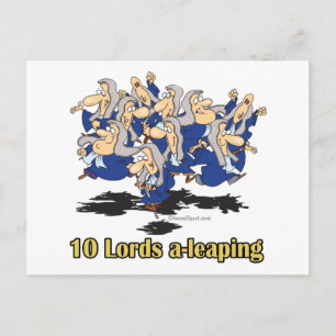 ten lords a-leaping 10th tenth day of christmas holiday postcard