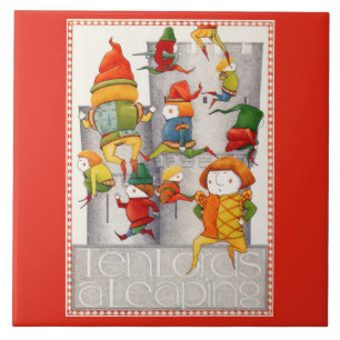 TEN LORDS A LEAPING 6" Square Ceramic Tile - Red