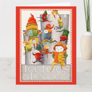 TEN LORDS A LEAPING Big Christmas Card / Red