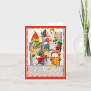 TEN LORDS A LEAPING Christmas Note Card / Red
