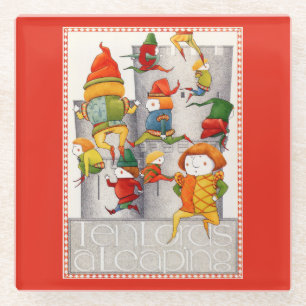 TEN LORDS A LEAPING Glass Beverage Coaster - Red