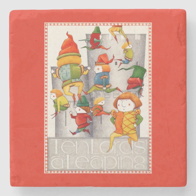 TEN LORDS A LEAPING Marble Stone Coaster - Red (Front)