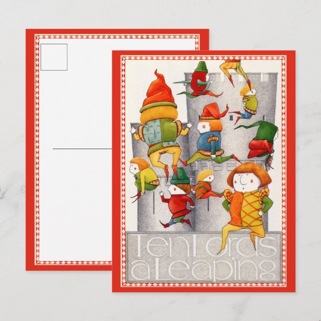 TEN LORDS A LEAPING Postcard / Red (Front/Back)