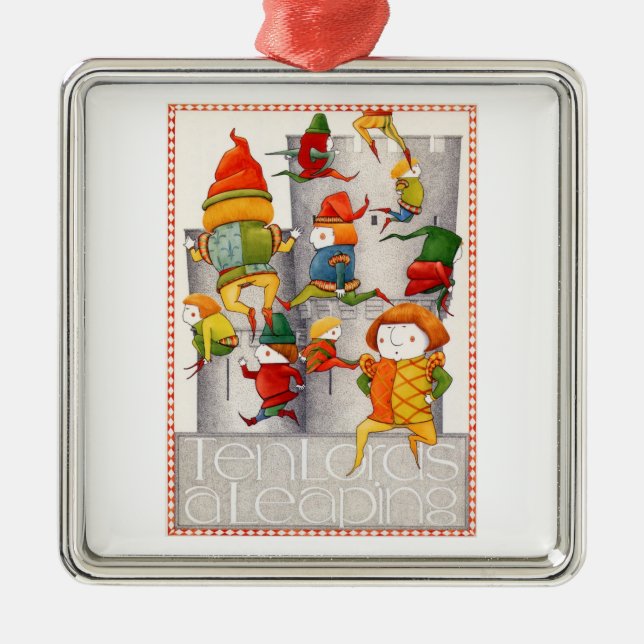TEN LORDS A LEAPING Premium Square Ornament  (Front)