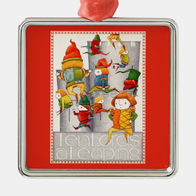 TEN LORDS A LEAPING Premium Square Ornament - Red (Front)