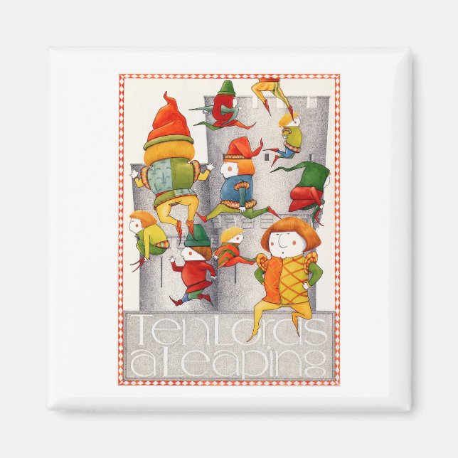 TEN LORDS A LEAPING Square Magnet (Front)