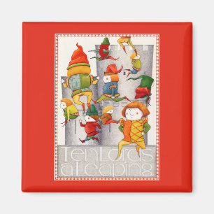 TEN LORDS A LEAPING Square Magnet - Red