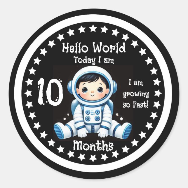 Ten months baby milestone Astronaut  Classic Round Sticker (Front)