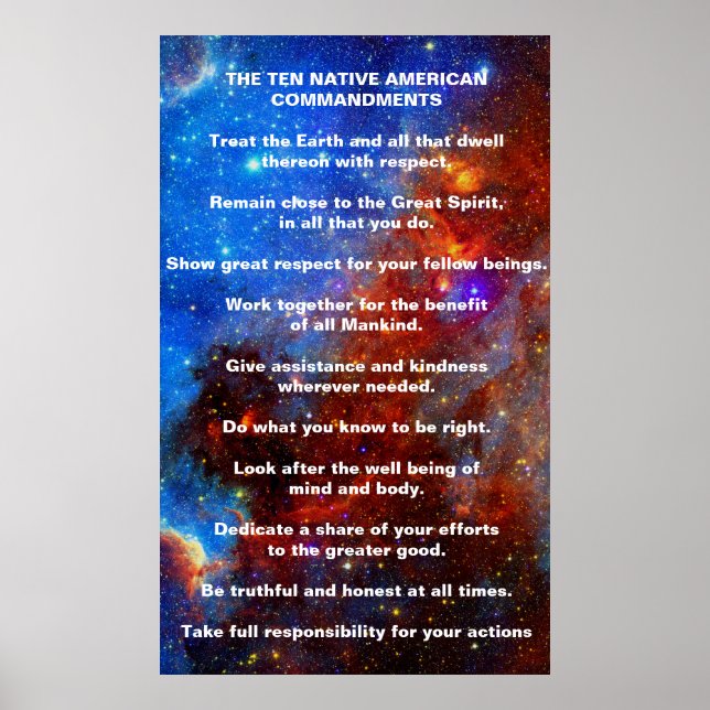 Ten Native American Indian Commandments Poster (Front)