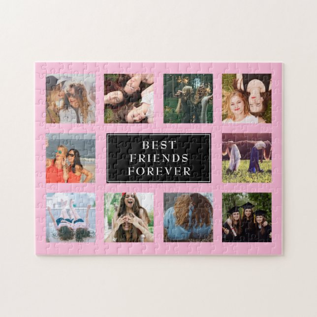 Ten Photo Collage Best Friends Forever Pink Jigsaw Puzzle (Horizontal)