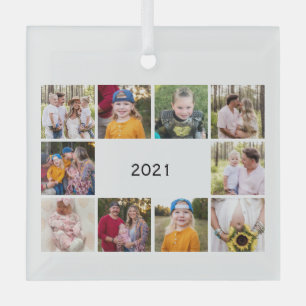 Ten Photo Collage Generic Year In Review Christmas Glass Tree Decoration
