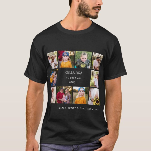 Ten Photo Collage Grandpa We Love You Black Laptop T-Shirt (Front)
