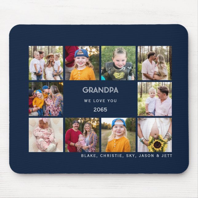 Ten Photo Collage Grandpa We Love You Navy  Mouse Mat (Front)