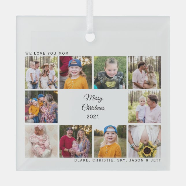 Ten Photo We Love You Mum Christmas Names Glass Tree Decoration (Front)