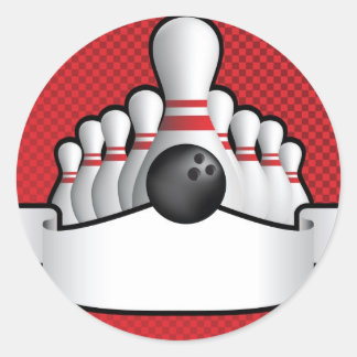 ten pin bolwing background design with scroll classic round sticker