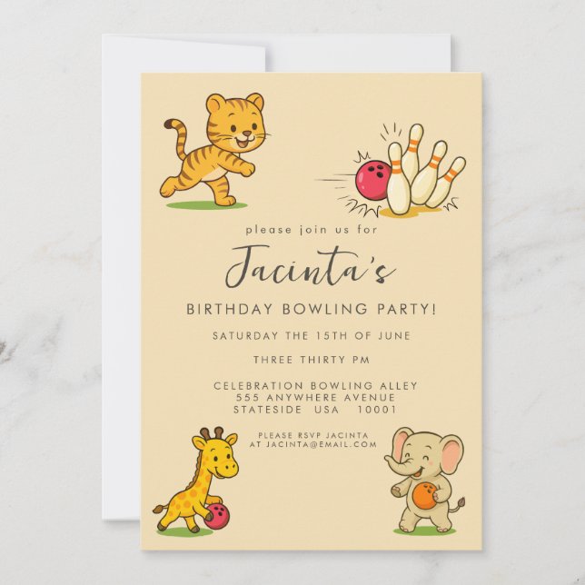 Ten Pin Bowling Birthday Party Custom Invitation (Front)