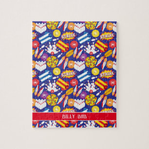 Ten Pin Bowling Shirt Shoes Pizza and Strikes Jigsaw Puzzle