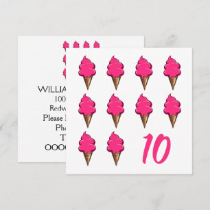 Ten year old Girls Birthday Cute Pink Ice Creams Invitation
