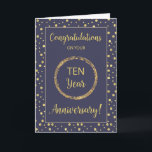 Ten Years Business Anniversary Navy and Gold-Look Card<br><div class="desc">Digitally rendered golden dots form the background to this striking navy card. A larger circle holds ten year on this employee anniversary card. Your employee will be proud to display this happy work anniversary card!</div>
