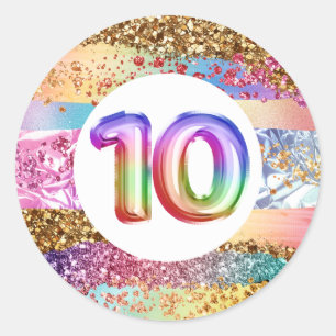 Ten years old rainbow glitter sparkle children classic round sticker