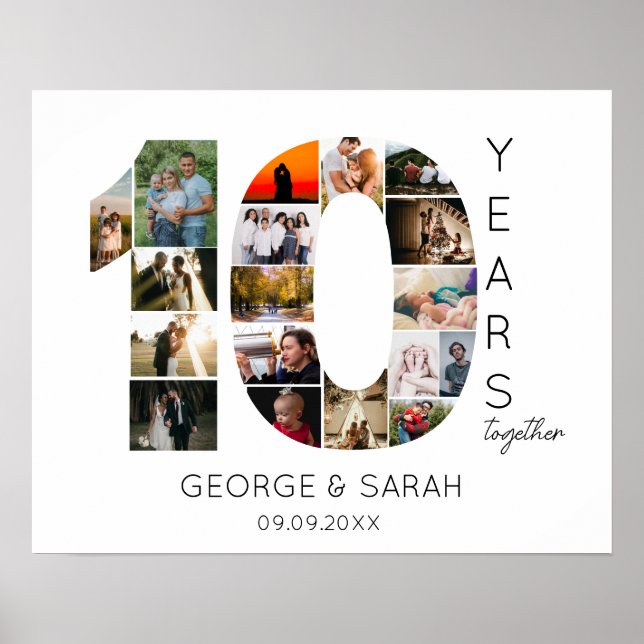 ten Years Together Wedding Anniversary 18 Photo Poster (Front)