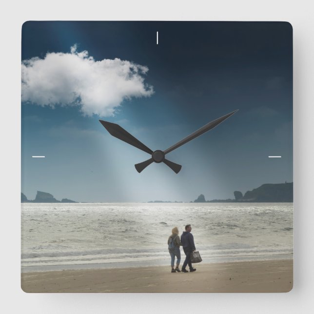 Tenby Beach Scene, Wales Square Wall Clock (Front)