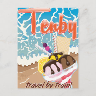 Tenby Pembrokeshire ice cream cartoon travel Postcard