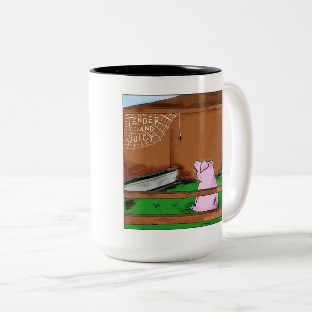 Tender and Juicy Charlotte's Web Cartoon Two-Tone Coffee Mug (Front Right)