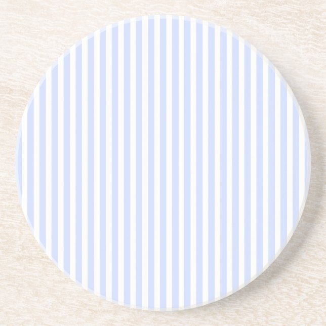 Tender Baby Blue Pale Sky Blue and White Stripe Coaster (Front)