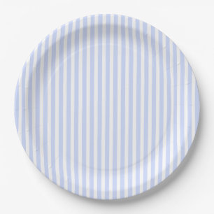 Tender Baby Blue Pale Sky Blue and White Stripe Paper Plate