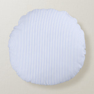Tender Baby Blue Pale Sky Blue and White Stripe Round Cushion