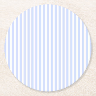 Tender Baby Blue Pale Sky Blue and White Stripe Round Paper Coaster