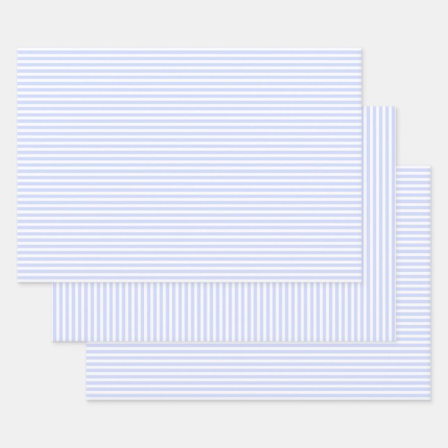 Tender Baby Blue Pale Sky Blue and White Stripe Wrapping Paper Sheet (Set)