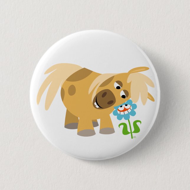Tender Cartoon Pony and Flower Button Badge (Front)