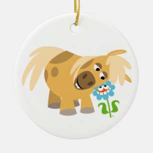Tender Cartoon Pony and Flower Ornament