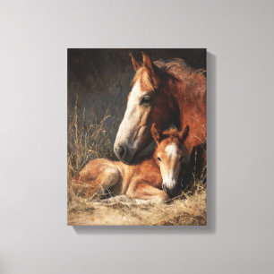 Tender Chestnut Mare and Foal Painting Canvas Print