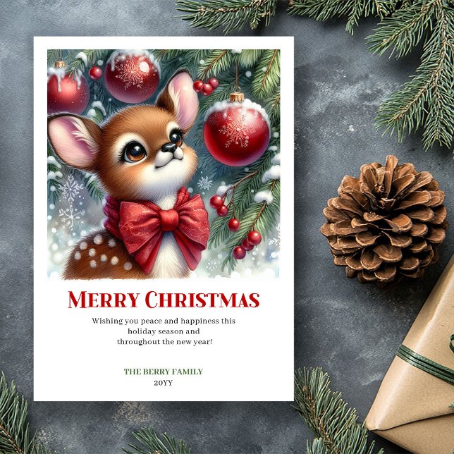 Tender Cute Winter Fawn Watercolor Christmas Card (Tender Winter Fawn Watercolor Christmas Card Christmas)