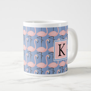 Tender Flamingo Pattern Monogram Large Coffee Mug