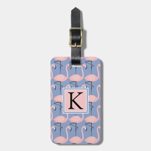 Tender Flamingo Pattern | Monogram Luggage Tag (Front Vertical)