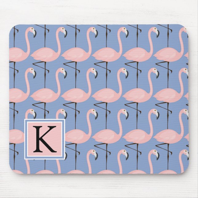 Tender Flamingo Pattern | Monogram Mouse Mat (Front)