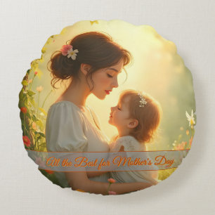 Tender Motherly Love in Blooming Light Round Cushion