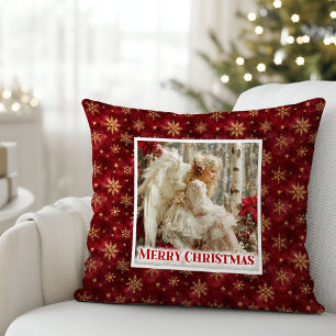 Tender Red and Gold Victorian Angel Christmas  Cushion