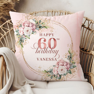 Tender Rose Gold Floral Greenery 60th birthday   Cushion