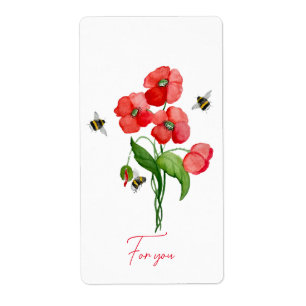 Tender scarlet poppy flower and bumblebees